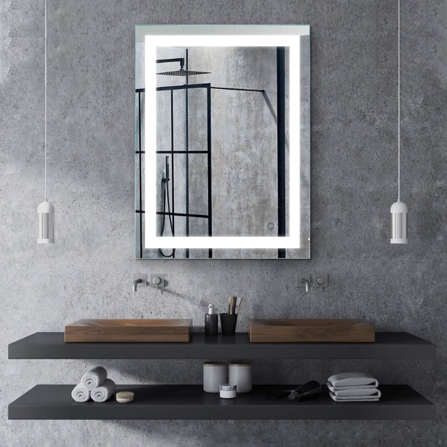 LED Lighted Bathroom Wall Mounted Mirror with High Lumen+Anti-Fog Separately Control+Dimmer Function