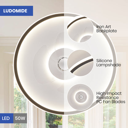 LUDOMIDE Dimmable LED Ceiling Fan for Kids Room