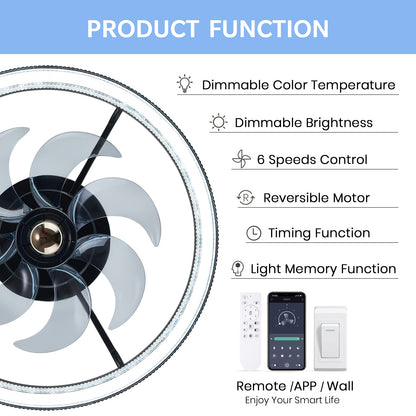 LUDOMIDE 20" Ceiling Fans with Lights and Remote