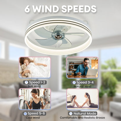 LUDOMIDE Smart Low Profile White Ceiling Fan for Bedroom