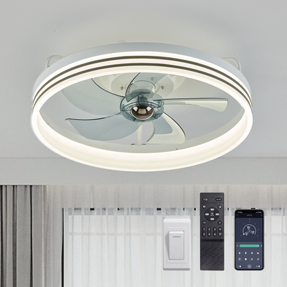 LUDOMIDE Smart Low Profile White Ceiling Fan for Bedroom