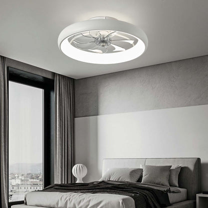 LUDOMIDE 20'' White Low Profile Flush Mount Ceiling Fan with Lights