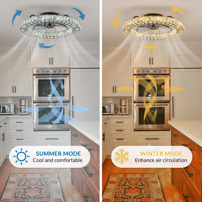 LUDOMIDE 22" Modern Crystal Chandelier Ceiling Fan with Smart 4-Light Color Change