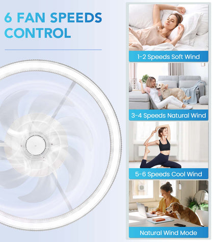 LUDOMIDE Fandelier Flush Mount Ceiling Fan 3 Color Changeable for Bedroom