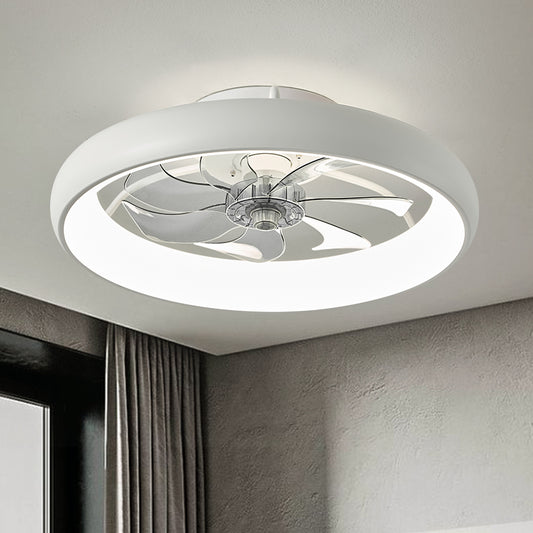 LUDOMIDE 20'' White Low Profile Flush Mount Ceiling Fan with Lights