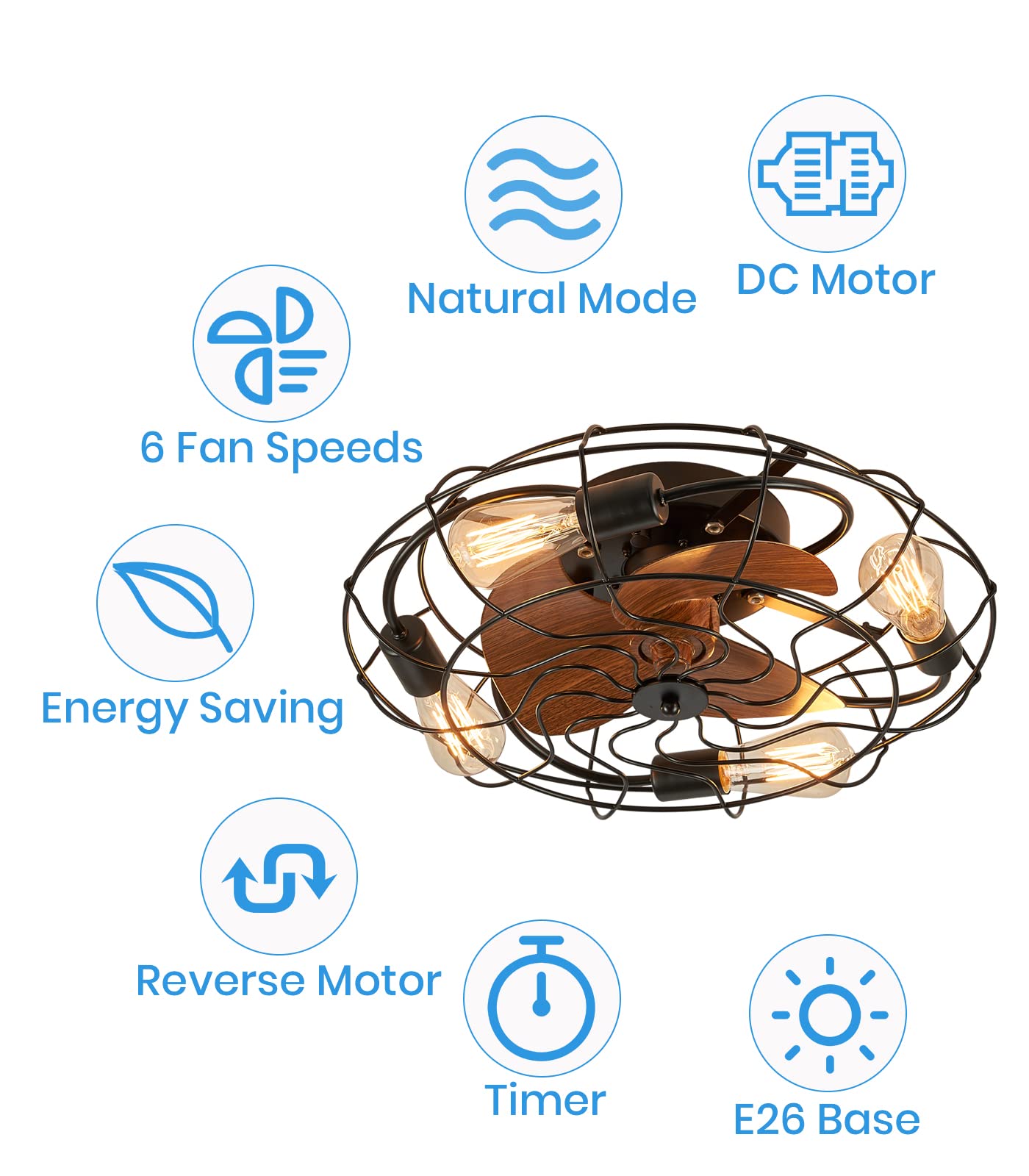 LUDOMIDE Caged Ceiling Fans with Lights and Remote