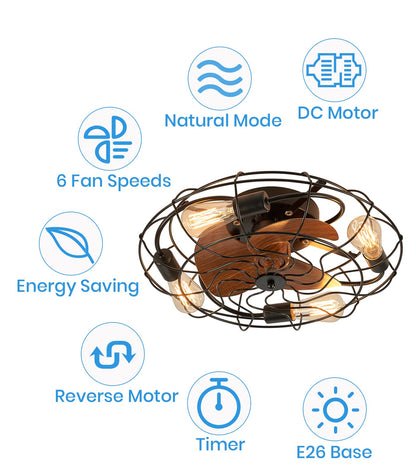 LUDOMIDE Caged Ceiling Fans with Lights and Remote