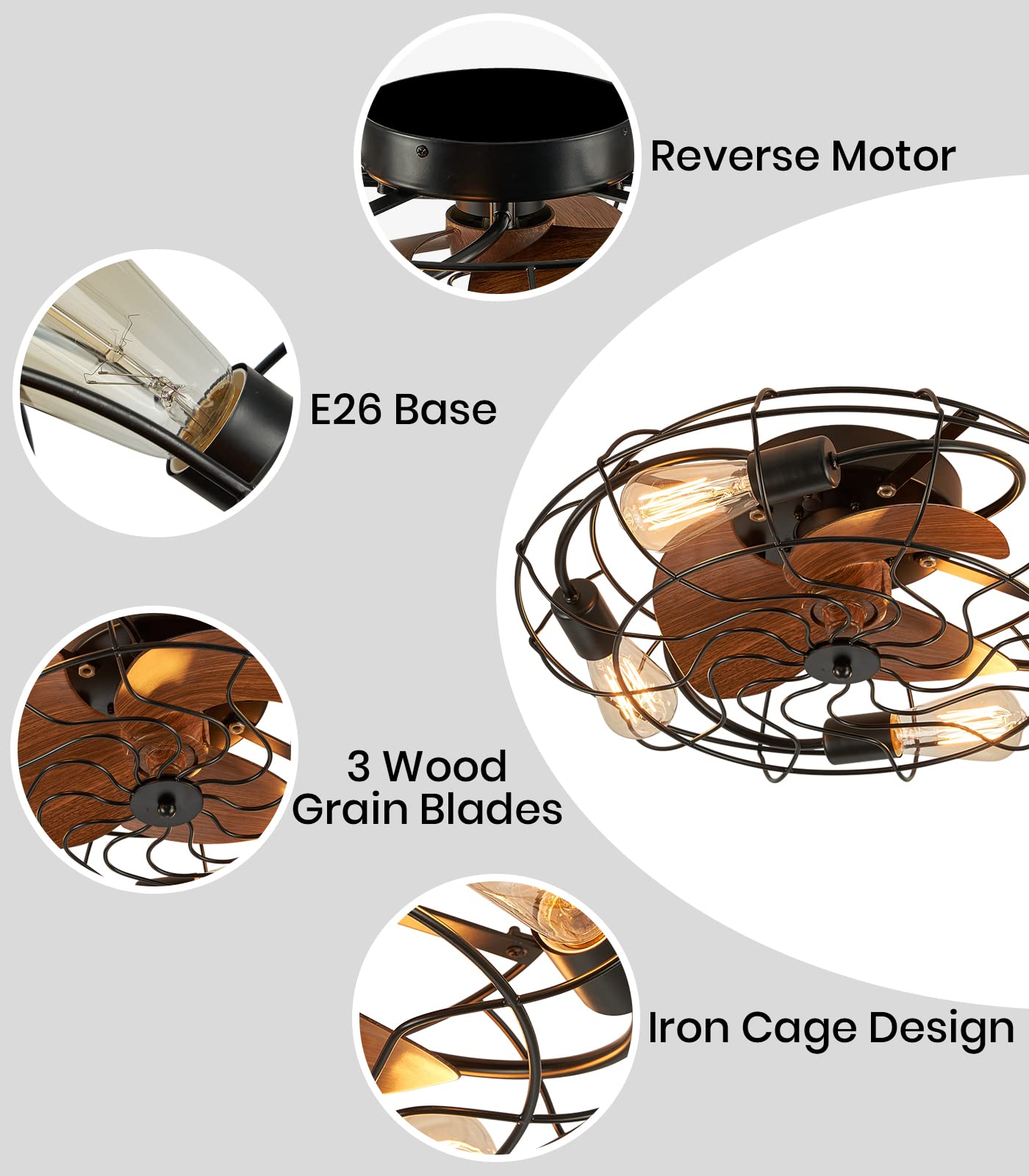 LUDOMIDE Caged Ceiling Fans with Lights and Remote