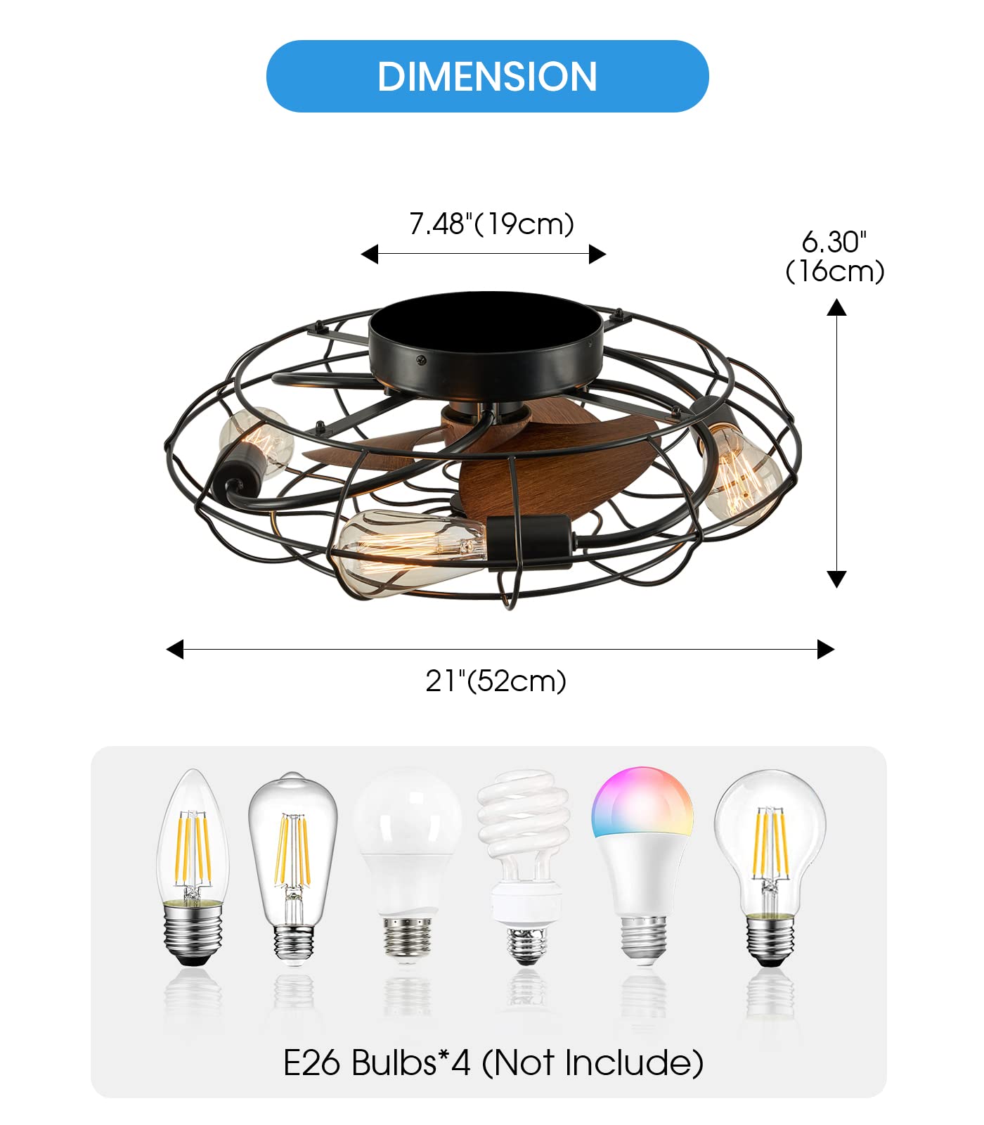 LUDOMIDE Caged Ceiling Fans with Lights and Remote