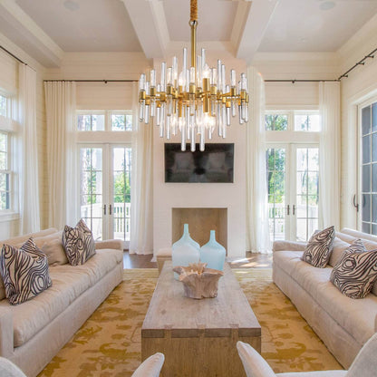 Chandelier Crystal with Round Shade Gold