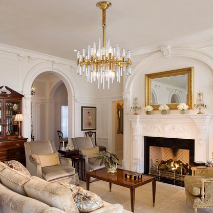 Chandelier Crystal with Round Shade Gold