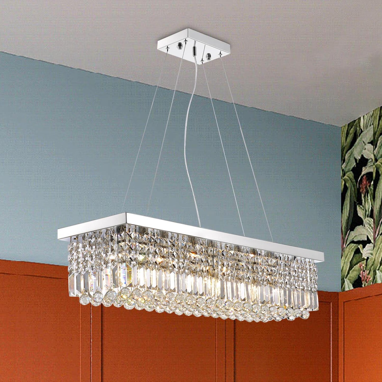 Modern Raindrop Rectangular Crystal Chandelier